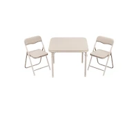 Boys and Girls Folding Table and Chairs Set of 3, Portable Table and Chair with Pu Soft Cushion, No Installation Required, Suitable for Eating
