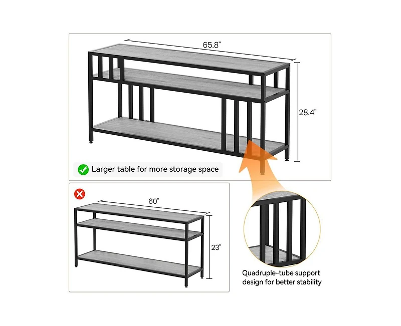 gaomon 65" Tv Stand for Tv up to 75 Inches, Entertainment Center with Open Storage Shelves, Tv Media Console Table with Quadruple-Tube Support for Liv