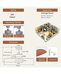 Gouun 52 Inch Reversible Ceiling Fan with LEDAdjustable Temperature