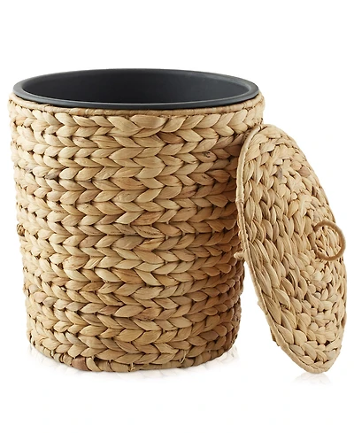 Casafield Hyacinth Trash Can with Lid and Liner - Natural, Woven Waste Basket for Garbage in the Bathroom, Bedroom, Laundry Room, Home Office