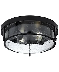 Franklin Iron Works Midnight 13" Modern Flush-Mount Ceiling Light Fixture Kitchen Foyer Hallway Round 2-Light Black Seeded Glass