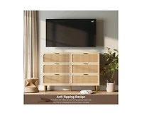 Rattan 6 Drawer Dresser for Bedroom with Wide Top, Large Double Dresser for Closet with Deep Drawers, Wooden Chest of Drawer for Living Room