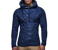 Leif Nelson Men's Knitted Hooded Sweater - Stylish Cable Knit Pullover with Button Detail, Warm and Comfortable for Fall & Winter