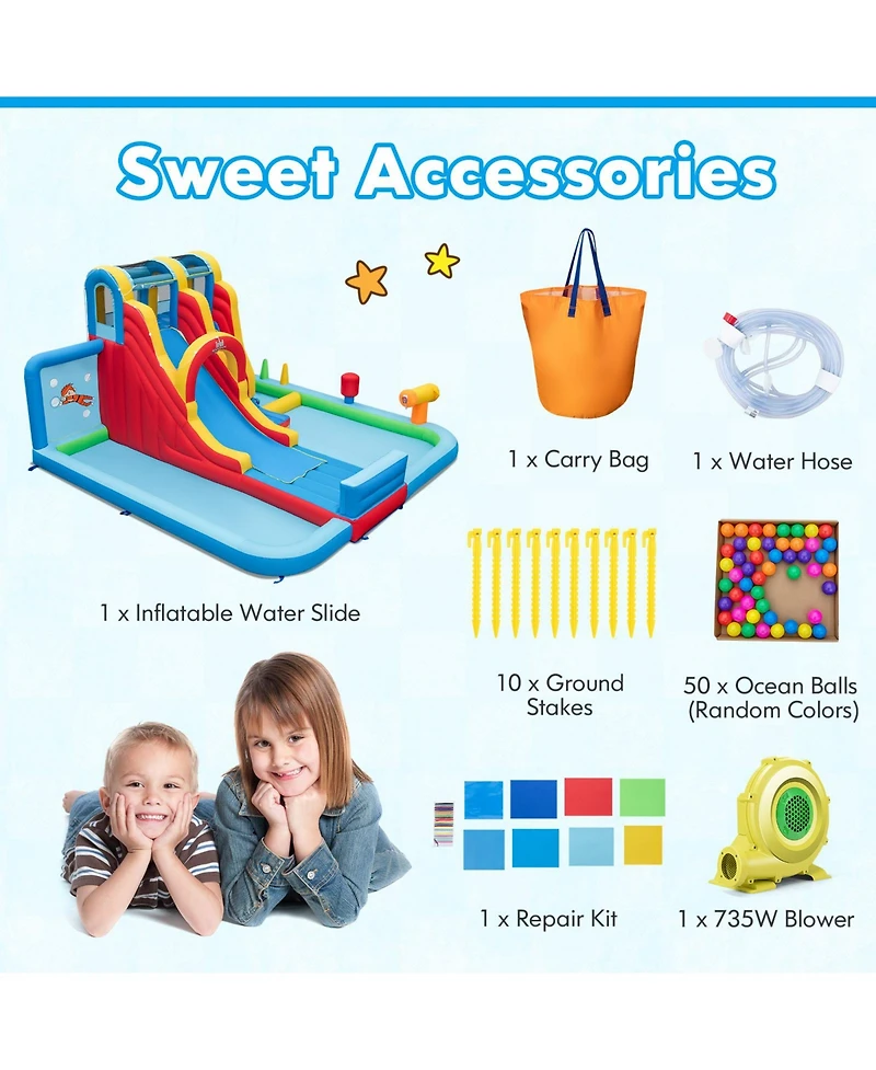 Gouun Inflatable Water Slide Water Park with Long Slide and Splash Pools and Ball Pit with 735W Blower