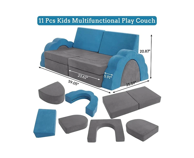 gaomon 11pcs Modular Kids Play Couch, Children Sectional Sofa Floor Toddler Couch for Kids Creative Play, Convertible Foam Floor Sofa for Playroom Bed
