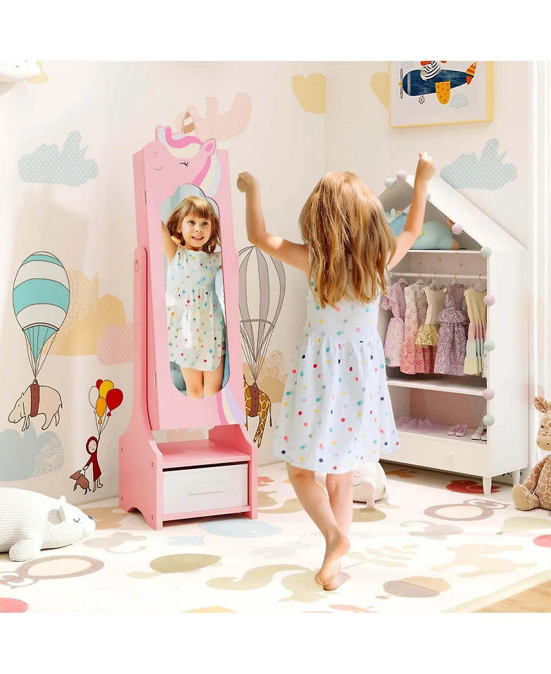 Costway Kids Vanity Set Princess Makeup Dressing Table & Chair Set with Kids Jewelry Armoire