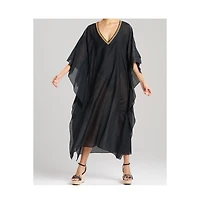 Natori Women's Cotton Silk Voile Caftan with Beads