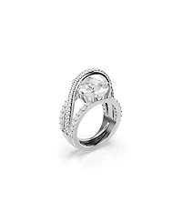 Swarovski Mixed Cuts Rhodium Plated Hyperbola Cocktail Ring