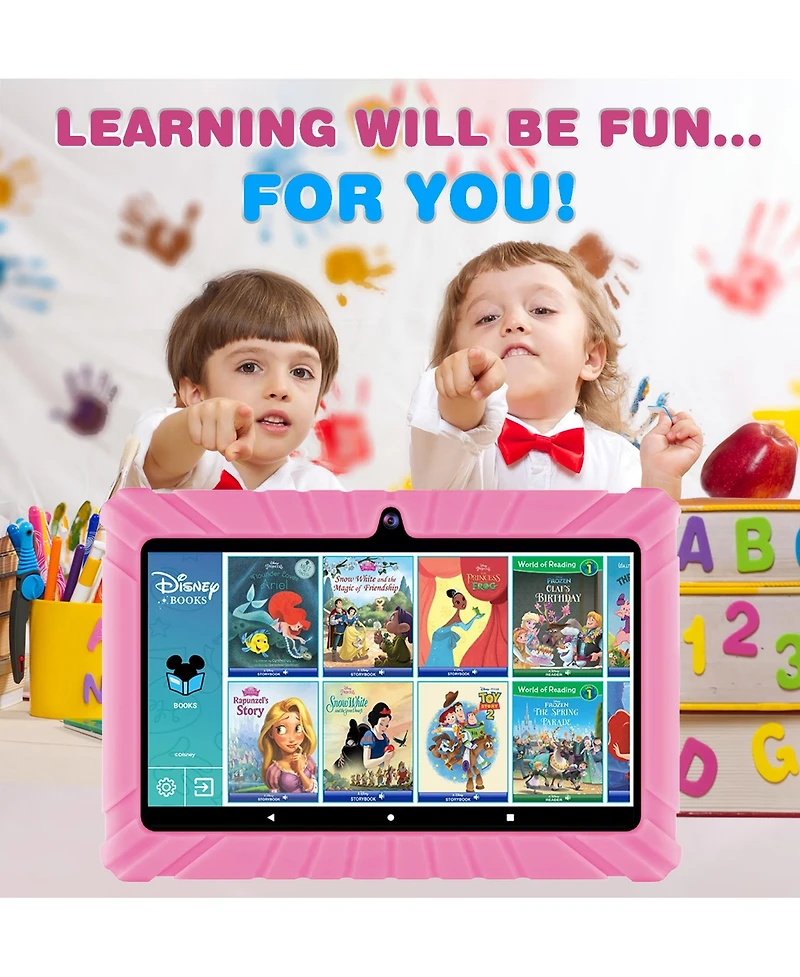 Contixo 7" V8-2 Kids Android 11 Bluetooth Wi-Fi Pro Hd Tablet 32GB Featuring 50 Disney eBooks with 2MP Dual Camera Toddler Child Proof Case