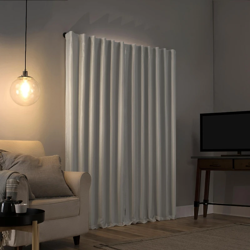 Evelina Faux Dupioni Silk Thermal Extreme 100% Blackout Back Tab Curtain Panel