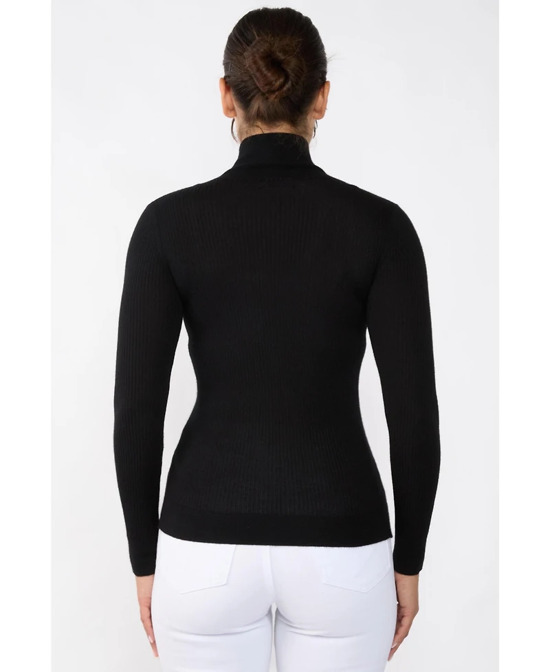 Jennie Liu Women's Tissue Weight Cashmere Silk Rib-knit Turtleneck Sweater