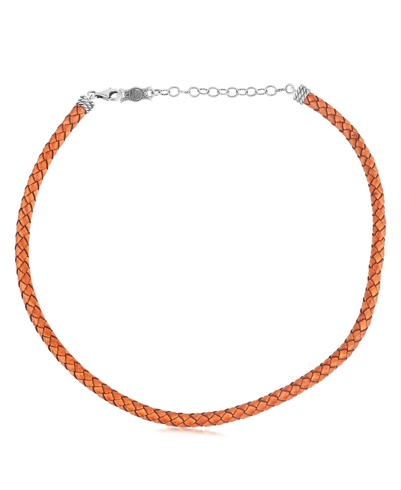 American West Jewelry Braided Genuine Antique Orange Leather Sterling Silver Necklace, 17 to 20 Inches