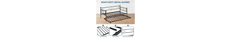 gaomon Twin Daybed with Trundle, Day Bed with Trundle Bed Twin, Twin Size Mattress Foundation with Steel Slat Support for Kids Teens Adults Living Roo