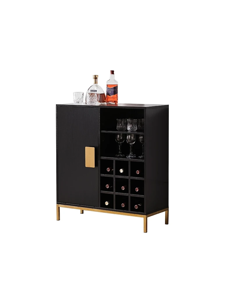 Kings Brand Furniture Grant Buffet Bar Liquor Cabinet with Wine Rack Storage and Glass Holder, Black