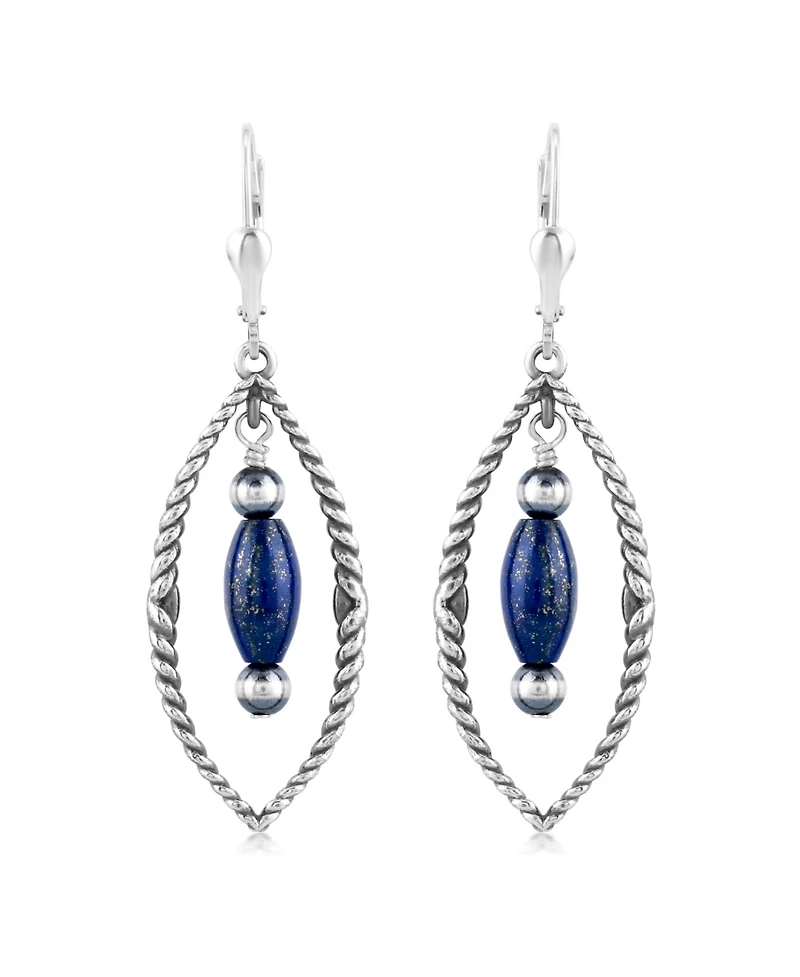 American West Jewelry Sterling Silver Marquise Lapis Dangle Earrings