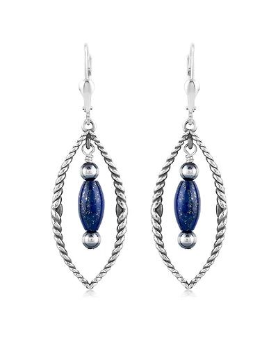 American West Jewelry Sterling Silver Marquise Lapis Dangle Earrings