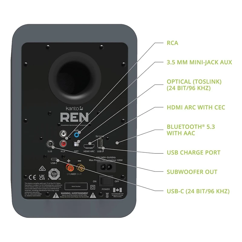 Kanto Ren Powered Bluetooth Bookshelf Speakers - Pair