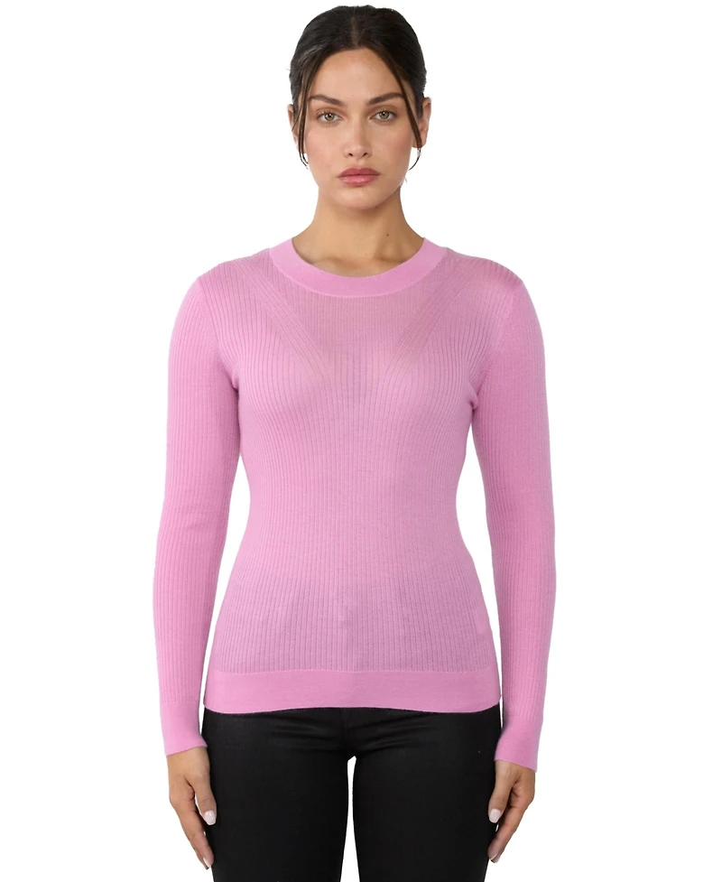 Jennie Liu Women's Tissue Weight Cashmere Silk Rib-knit Crewneck Sweater