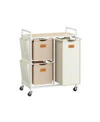 Slickblue 4-Compartment Laundry Hamper, Rolling Laundry Sorter Cart with Shelves, Side Pockets & 6 Labels