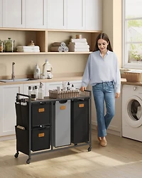Slickblue 150L 4-Compartment Laundry Hamper, Rolling Laundry Sorter Cart with Shelves & Side Pockets