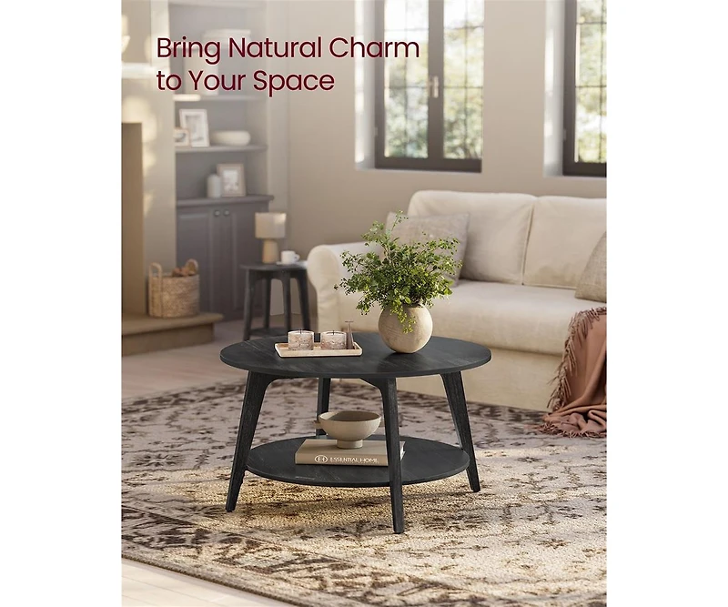 2-Tier Round Coffee Table with Open Storage Shelf for Living Room