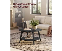 2-Tier Round Coffee Table with Open Storage Shelf for Living Room