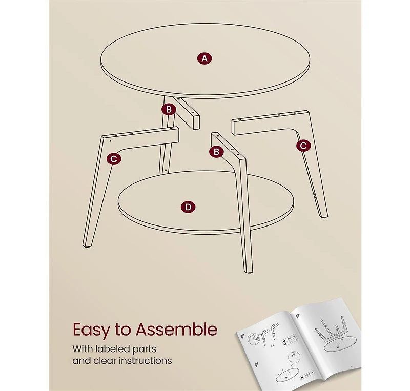 2-Tier Round Coffee Table with Open Storage Shelf for Living Room