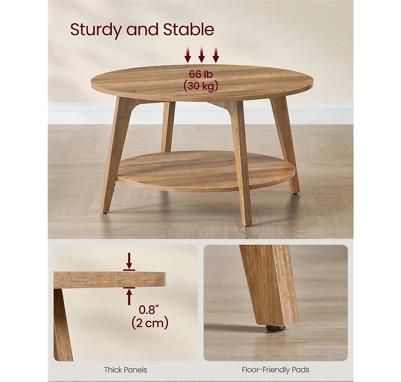 2-Tier Round Coffee Table with Open Storage Shelf for Living Room