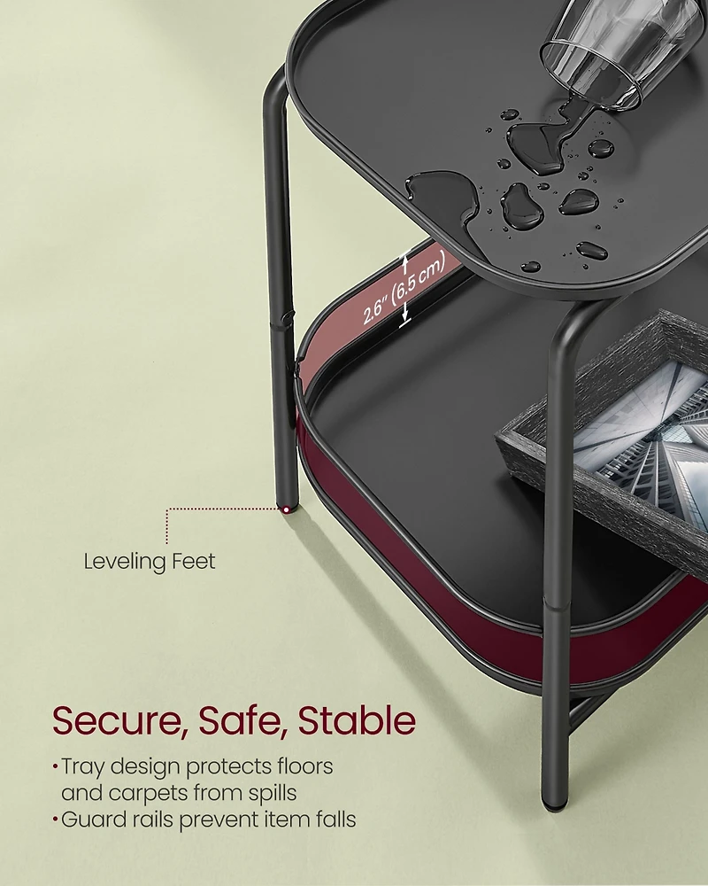 2-Tier Side Table – Outdoor Accent End Table, Metal Coffee with Tray Storage, Small Sofa Modern Nightstand for Living Room & Bedroom