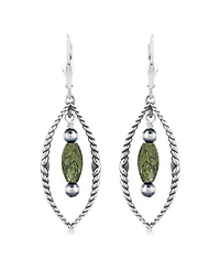 American West Jewelry Sterling Silver Marquise Green Serpentine Dangle Earrings