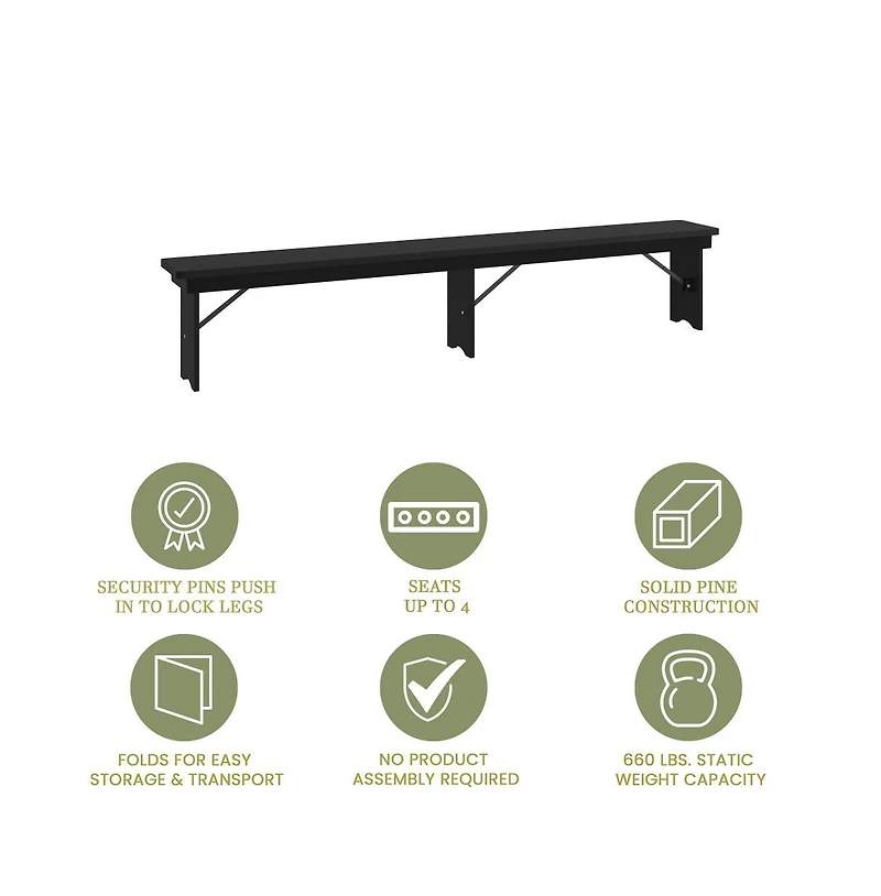 Merrick Lane Tinsley 96" X 12" Solid Pine Folding Farmhouse Style Bench