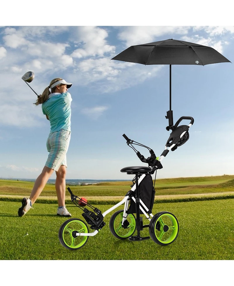 Gymax 3-Wheel Foldable Golf Push Pull Cart Trolley w/ Seat Adjustable Handle