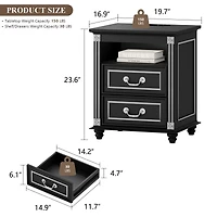 Vlsrka Nightstand with Charging Station, 3-Color Led & 2 Drawers