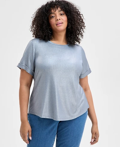 I.n.c. International Concepts Plus Metallic Foiled T-Shirt, Exclusively at Macy's