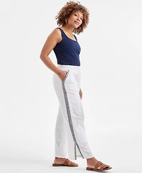 Style & Co Women's Cotton Embroidered Wide-Leg Gauze Pants, Exclusively at Macy's