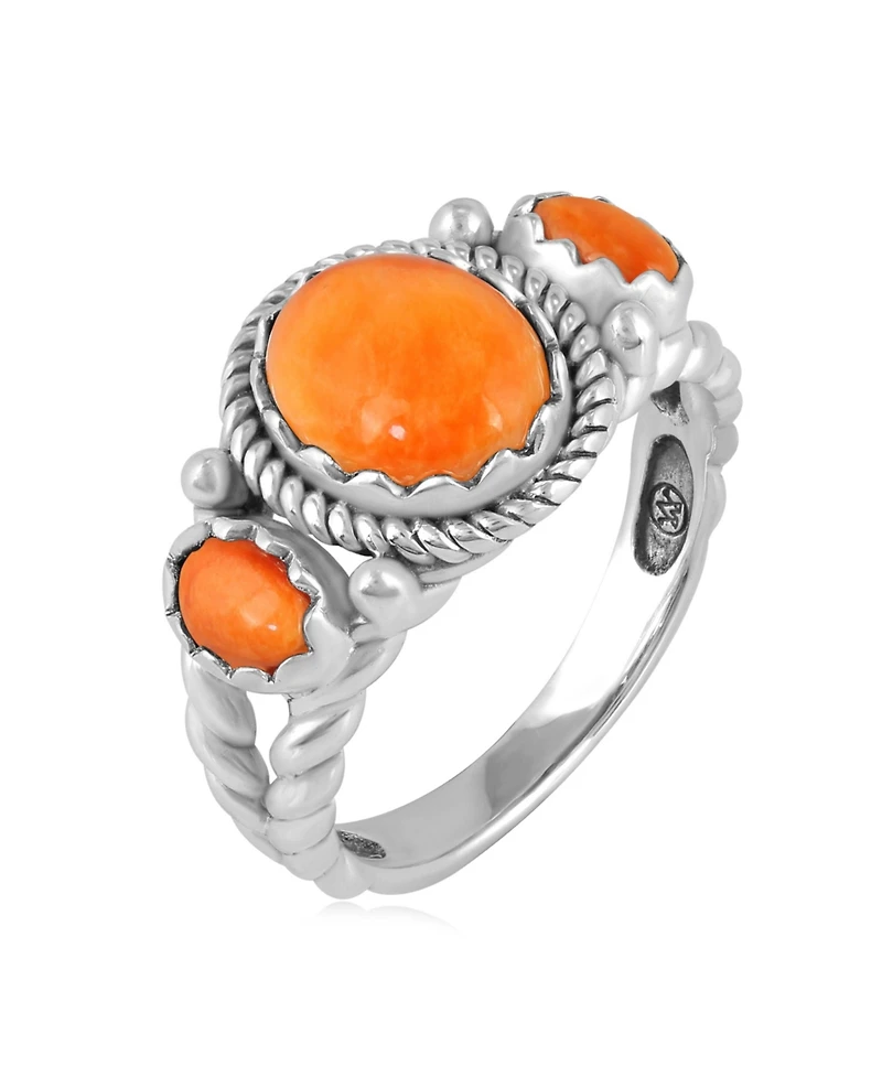 American West Jewelry Sterling Silver Orange Spiny Oyster 3-Stone Ring, Size 5
