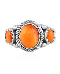American West Jewelry Sterling Silver Orange Spiny Oyster 3-Stone Ring