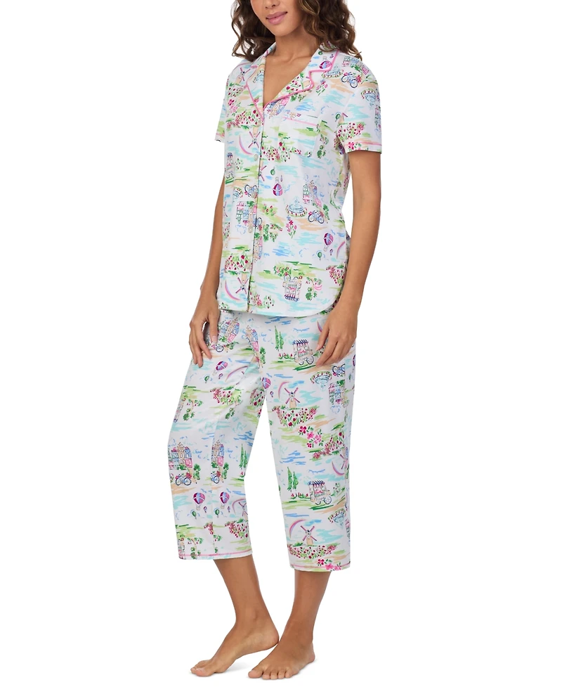 Cuddl Duds Women's Printed Collared Cropped Pajama Set
