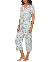 Cuddl Duds Women's Printed Collared Cropped Pajama Set
