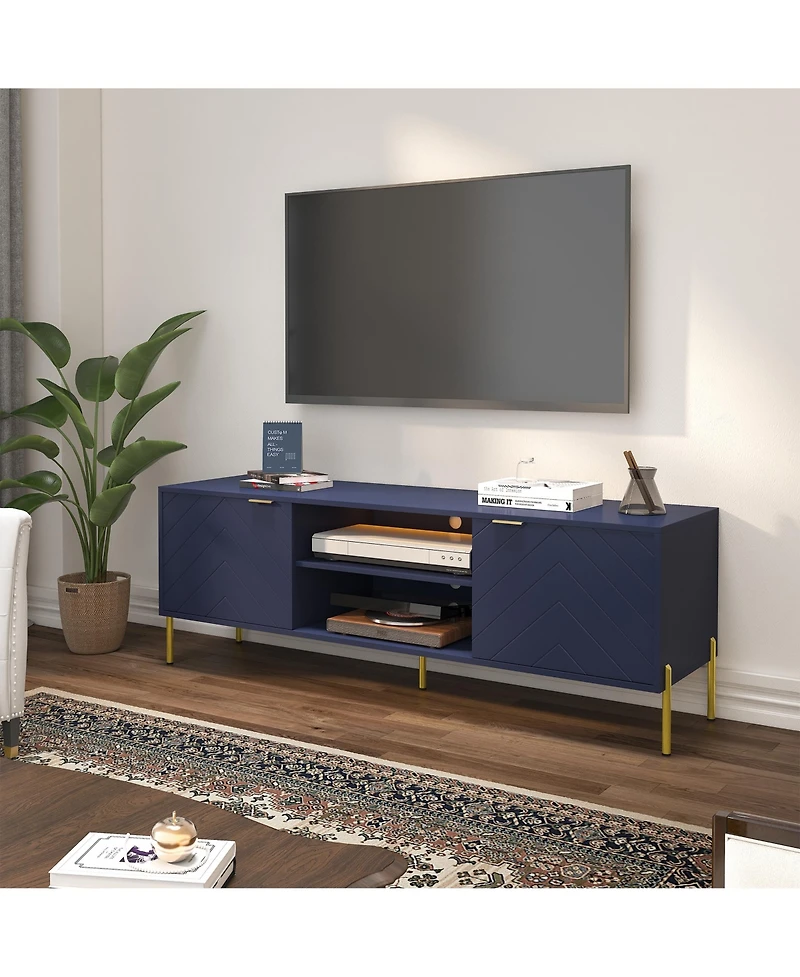 Unique Herringbone Design Multifunctional Tv Stand With Led Light