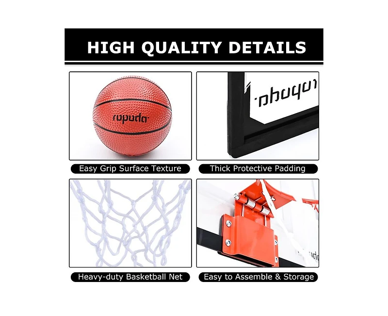 Ropoda Mini Basketball Hoop, Indoor Basketball Hoop for Kids, Mini Hoop with 4 Balls Over The Door Basketball Hoop 17"×12" Shatter Resistant Back