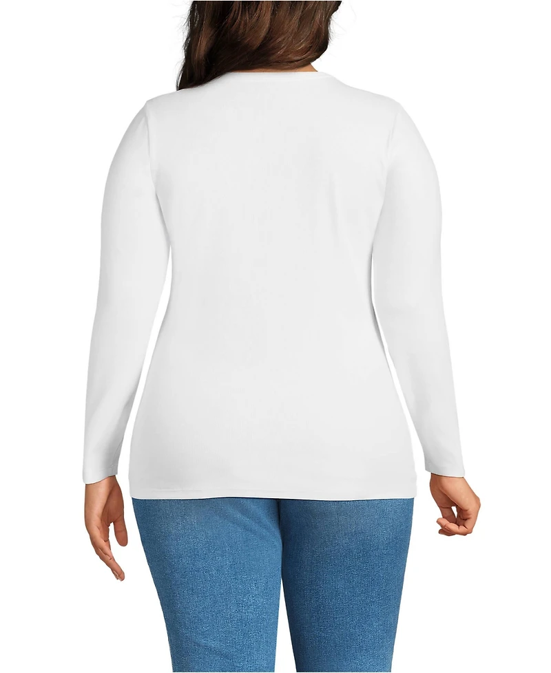 Lands' End Women's Plus Long Sleeve Micro Rib T-Shirt