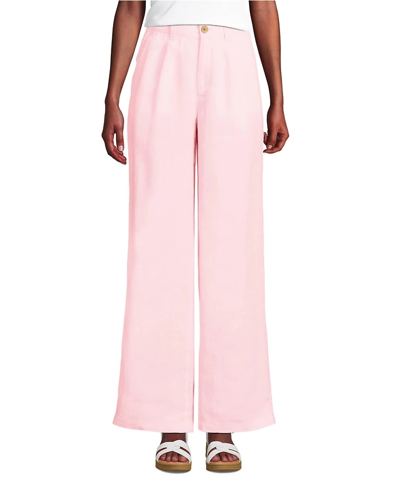 Lands' End Women's High Rise Wide Leg Linen Pleated Pants