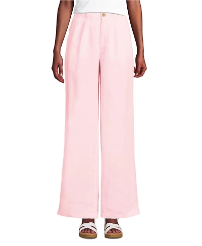 Lands' End Women's High Rise Wide Leg Linen Pleated Pants