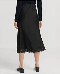 Lands' End Women's Satin Lace Trim Midi Skirt