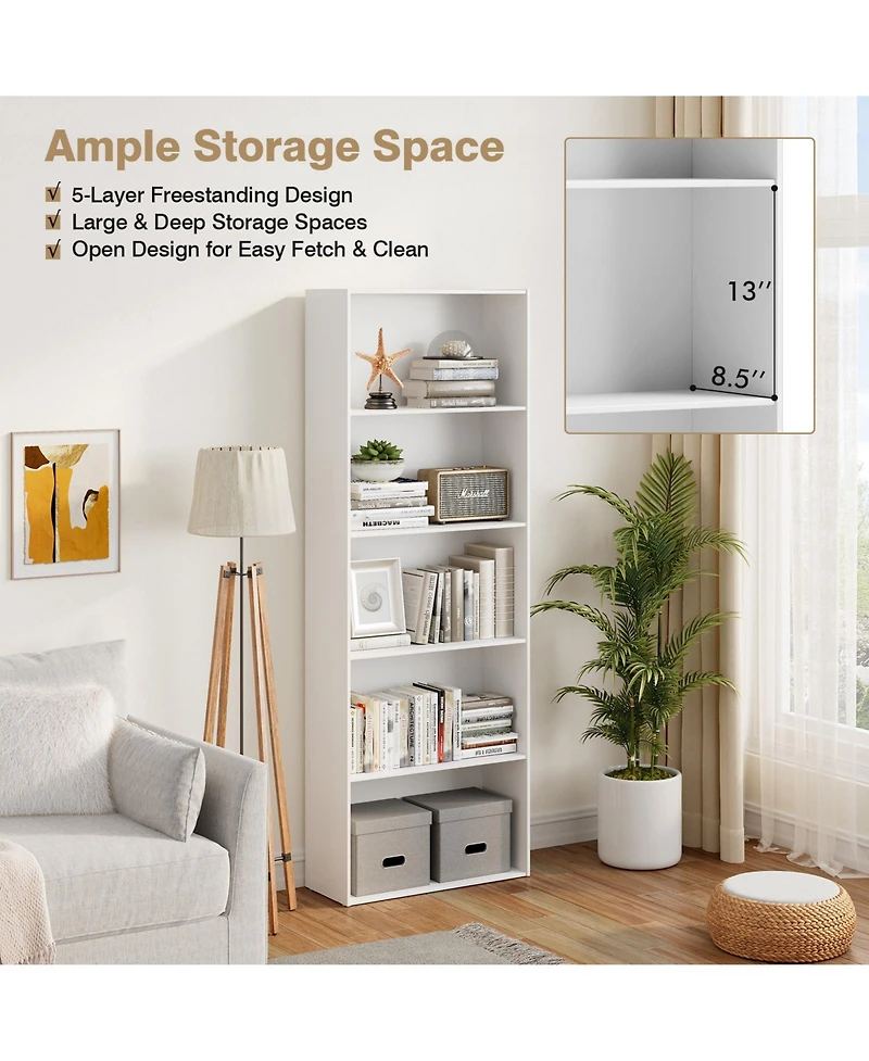 Gouun 5-Shelf Storage Bookcase Modern Multi-Functional Display Cabinet