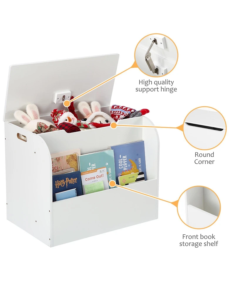 gaomon Kids Wooden Toy Box with Front Bookshelf and Safety Hinges,Storage Organizer for Boys and Girls Home Playroom