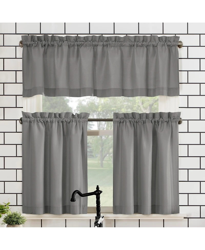 Martine Microfiber Semi-Sheer Rod Pocket Kitchen Curtain Valance Tiers Set