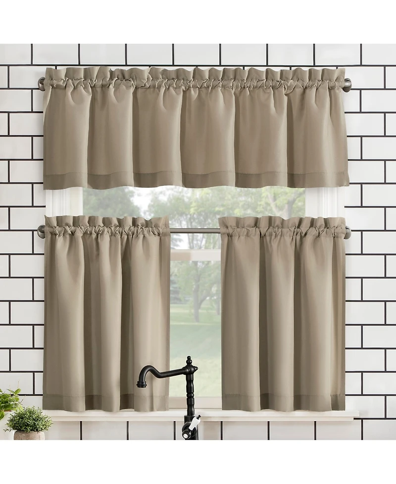 Martine Microfiber Semi-Sheer Rod Pocket Kitchen Curtain Valance Tiers Set