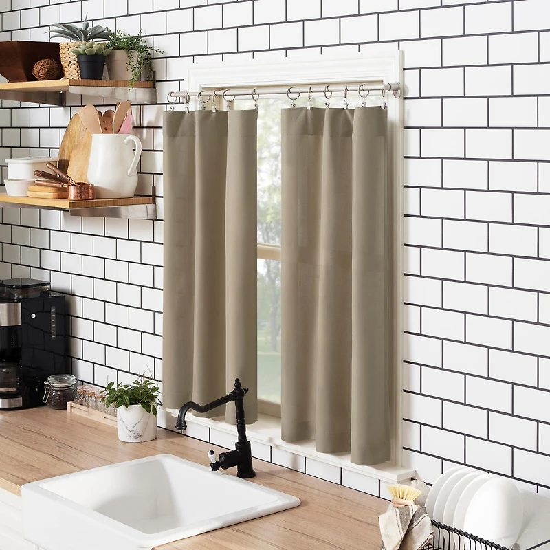 Martine Microfiber Semi-Sheer Rod Pocket Kitchen Curtain Valance Tiers Set